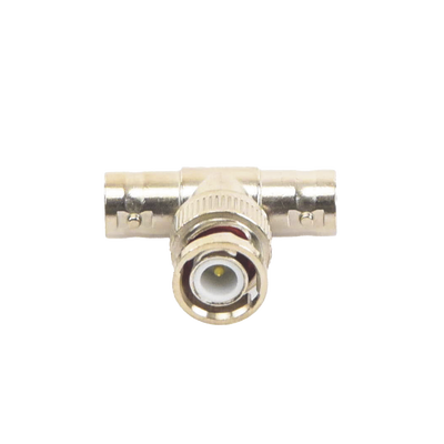 Adaptador en T para 75 Ohm de Conector BNC Macho a Doble BNC Hembra, Níquel/ Oro/ Teflón.