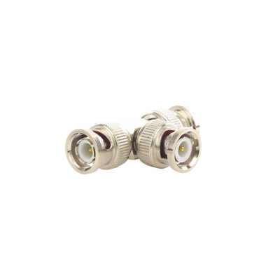 Adaptador de Triple conectores BNC macho para uso en sistemas de video vigilancia en aplicación con cables coaxiales RG-59/ RG-6, Níquel/ Oro/ Politetrafluoroetileno.