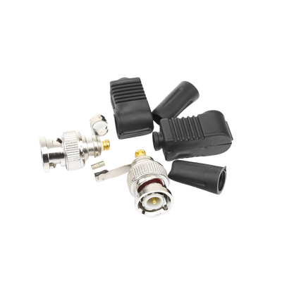 Conector BNC Macho de 75 Ohm en Ángulo Recto con Base Plástica de Alivio en PVC para Cable Coaxial RG-59/ RG-6.