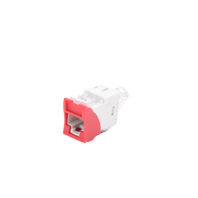 Jack UltraMAX Cat5e, UTP, Montaje híbrido en Placa de Pared (Plano y Angulado), Color Rojo, Punch Down