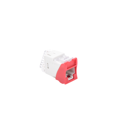Jack UltraMAX Cat5e, UTP, Montaje híbrido en Placa de Pared (Plano y Angulado), Color Rojo, Punch Down