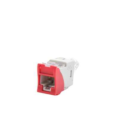 Jack UltraMAX Cat6A, UTP, Montaje híbrido en Placa de Pared (Plano y Angulado), Color Rojo, Punch Down