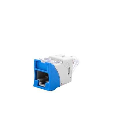 Jack UltraMAX Cat6, UTP, Montaje híbrido en Placa de Pared (Plano y Angulado), Color Azul, Punch Down