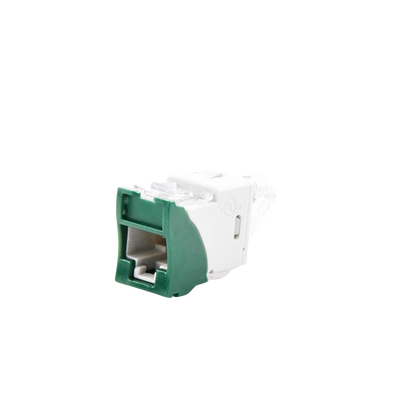 Jack UltraMAX Cat6, UTP, Montaje híbrido en Placa de Pared (Plano y Angulado), Color Verde, Punch Down