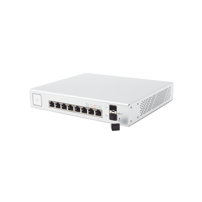 Switch UniFi Administrable de 8 Puertos Gigabit PoE+ 802.3at/af y PoE Pasivo 24V.