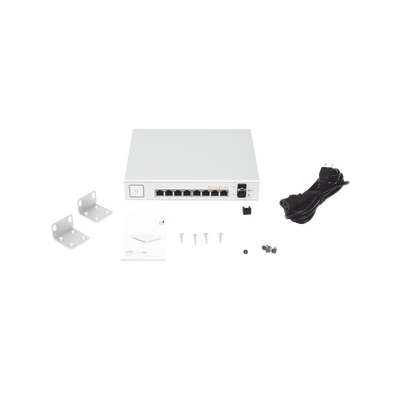 Switch UniFi Administrable de 8 Puertos Gigabit PoE+ 802.3at/af y PoE Pasivo 24V.