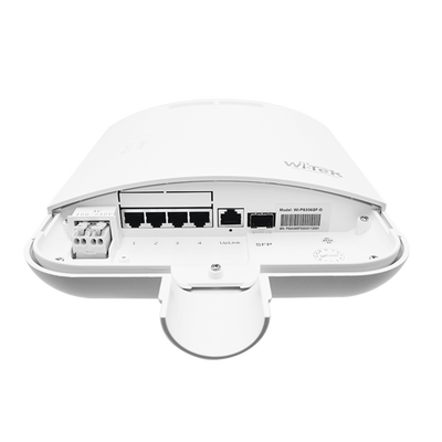 Switch CCTV PoE para exterior / No administrable / Con 4 puertos Gigabit PoE af/at + 1 Puertos Uplink Gigabit + 1 x SFP Gigabit / Presupuesto 65 W / Ideal para Aplicaciones de Videovigilancia