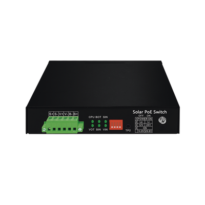 Controlador Solar de 15A con Switch PoE /  1 Puertos Gigabit PoE 802.3 bt / 2 Puertos PoE 802.3 af/at / 2 Puertos PoE Pasivo 24/48 Vcc / 1 Puerto SFP / No administrable