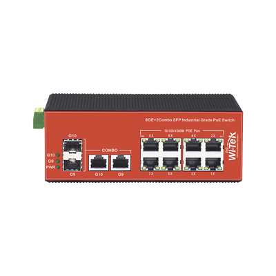 Switch Industrial PoE+ no administrable de 8 Puertos 10/100/1000Mbps + 2 SFP Combo, 150 W