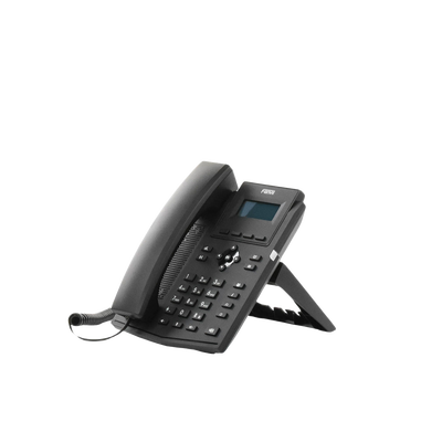 Teléfono IP empresarial para 2 lineas SIP con pantalla LCD,  Puertos Gigabit, Códec Opus, conferencia de 6 vías, PoE.