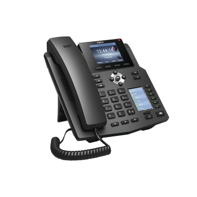 Teléfono IP empresarial para 4 líneas SIP con 2 pantallas LCD, 6 teclas BLF/DSS, conferencia de 3 vías, PoE