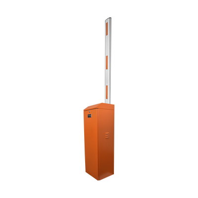 Barrera vehicular derecha / Soporta brazo de hasta 3 m / Apertura en 1.5 s /Final de carrera ajustable por programación / Movimiento fluido / Diseño elegante color naranja