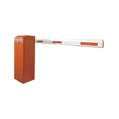 Barrera vehicular derecha / Soporta brazo de hasta 3 m / Apertura en 1.5 s /Final de carrera ajustable por programación / Movimiento fluido / Diseño elegante color naranja