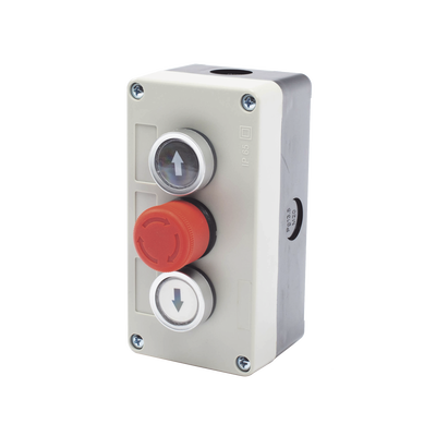 Botonera Triple con Boton de Stop Tipo Enclavado / Para Barreras Vehiculares, Operadores Corredizos y Abatibles.