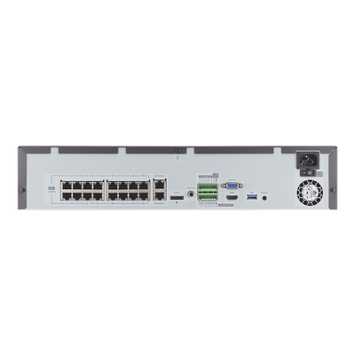 NVR de 16 canales / 12MP / Hasta 4 Discos Duros (Incluye 2TB) / Switch PoE+ 16 puertos / Wisenet P2P / H.265 & WiseStream