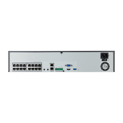 NVR de 16 canales / 32MP / Hasta 4 Discos Duros / Switch PoE+ 16 puertos / Wisenet P2P / H.265 & WiseStream