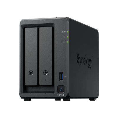 NAS Synology DiskStation DS725+ | 2 Bahías | Expandible hasta 7 Unidades | 2 Ranuras M.2 NVMe | Puerto 2.5GbE | Rendimiento 276 MB/s Lectura y 224 MB/s Escritura | Compatible con Unidad de Expansión DX525.