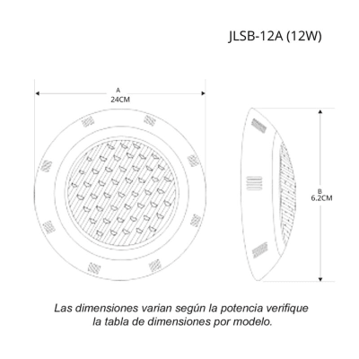 Luminario Sumergible /Luz Blanca 6500 K / 18W / 2340 lm / IP68 / Ø290mm x 62mm / No Dimeable / Uso Exterior.