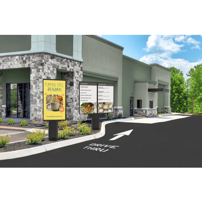 Montaje Tipo Kiosco para exterior compatible con Pantallas de 55" Samsung OH55AS / Diseño Ultradelgado / METAL / Exterior IP65 / Base Pedestal 8" / Soporte para 2 pantallas