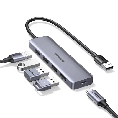 Hub USB 3.0 / Conversor USB-A a 4x USB-A 3.0 / 5 Gbps / Puerto Tipo-C para Alimentación / Protección Sobrecorriente y Cortocircuito / Compatible Windows Linux MAC OS
