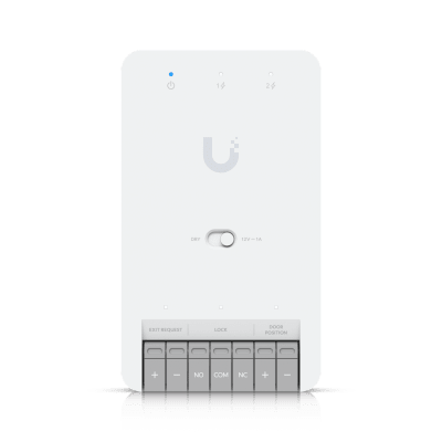 Centro de Control de Acceso Compacto Ubiquiti UniFi / Terminal de Bloqueo 12V / Entradas Adicionales Sensor y Botón / Alimentación PoE++ / Conexión para Dos Lectores o Cámaras / Uso Interior