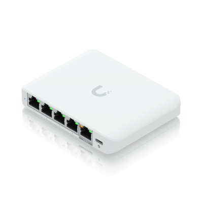 USW Flex Mini 2.5G Switch de 5 puertos 2.5G, Compacto, para Escritorio, se puede Energizar por PoE o con un Adaptador tipo USB-C