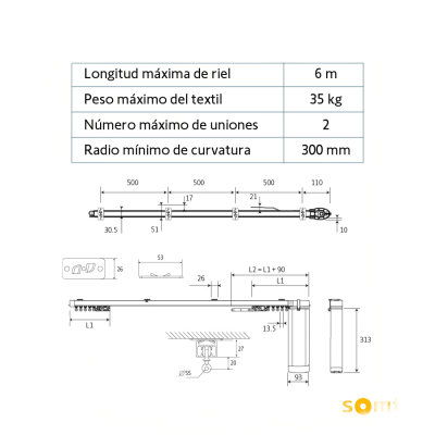 Kit para convertir, automatizar y controlar sus cortinas tradicionales (riel 4.8m, 65 kilos), motor inteligente. Integre con Alexa y control remoto desde su App.