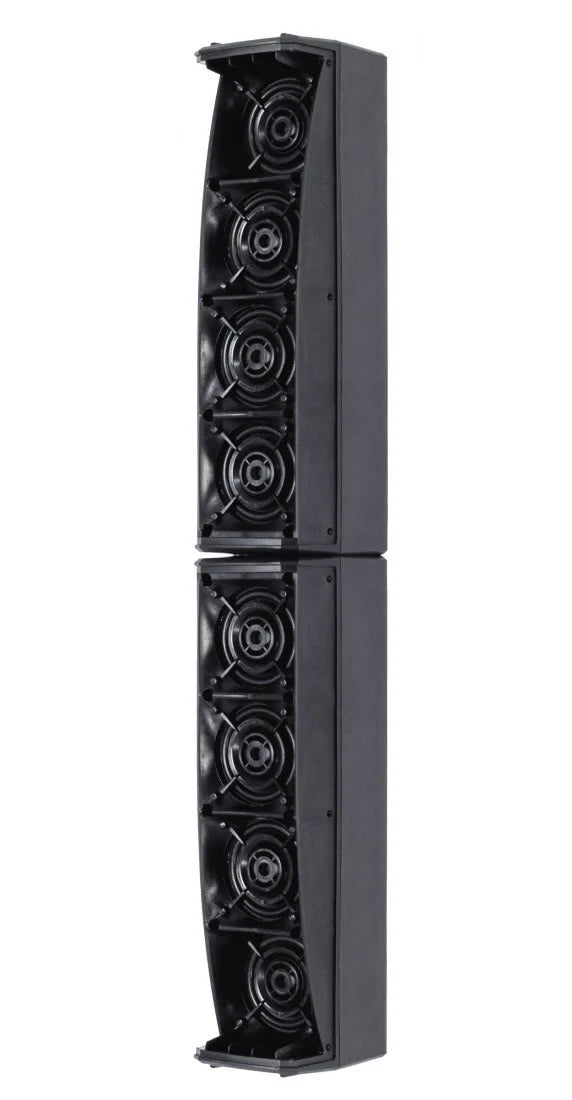 dBTechnologies ES802 sistema de sonido portátil biamplificado compuesto por dos altavoces pasivos y un subwoofer de 12”. amplificador de potencia de pico de 1200 W, DSP permite elegir entre 8 ecualizaciones diferentes