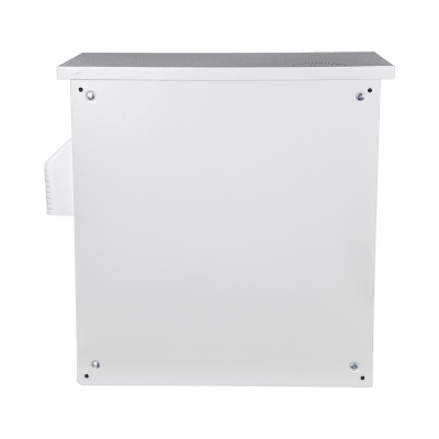 Gabinete Ventilado de Acero IP55 Uso en Exterior (593 x 609 x 399 mm) con Placa Trasera Interior Metálica y Compuerta Inferior Atornillable. Incluye Ventilador, Ventilas, filtros, Montaje Rack 19", Terminal de Tierra Física, Chapas y Ll