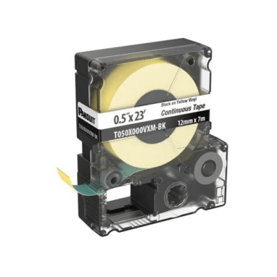 Casete de Etiquetas de Vinilo de Cinta Continua, Color Negro Sobre Amarillo, Uso Interior/Exterior, 9 mm de Ancho x 7 Metros de Largo