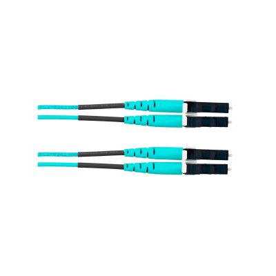 Jumper de Fibra Optica Multimodo 50/125 OM4, LC-LC Duplex, OFNR (Riser), Color Aqua, 30 Metros