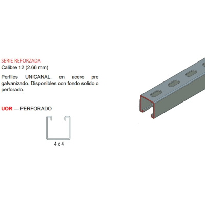 Unicanal Perforado Rojo 4 x 4 cm x 3 m / Calibre 12.