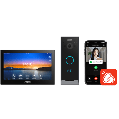 Kit Videoportero IP Fanvil VIK-01, Estación Interior SIP i504W + Frente de Calle i60, Llamadas HD, Desbloqueo Remoto, App Fanvil Link, Wi-Fi 2.4G/5G, PoE
