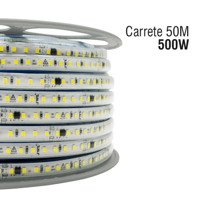 Manguera Led para uso Interior o Exterior / 50 m/ 127 V CA / 500 W Potencia / T.C.C. 6500 K / Color Blanco / Fuente de luz LED tipo SMD.