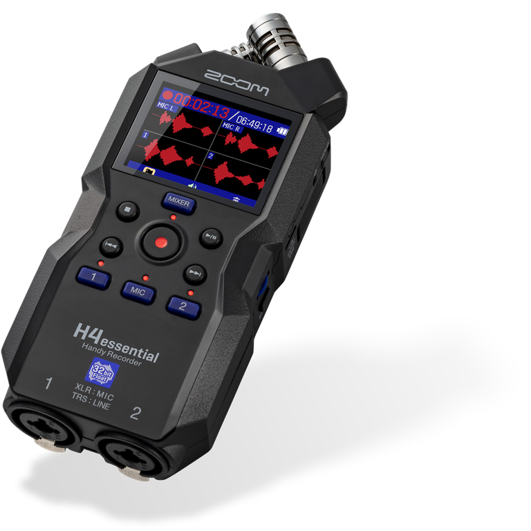 ZOOM H4essential Grabadora Portátil de 4 Pistas con 32-bit Float | Grabación sin Distorsión, Pantalla a Color y Accesibilidad por Voz | Interfaz de Audio USB-C para Podcast y Video | Entradas Combo XLR/TRS y Micrófonos X/Y Pro ZH4E