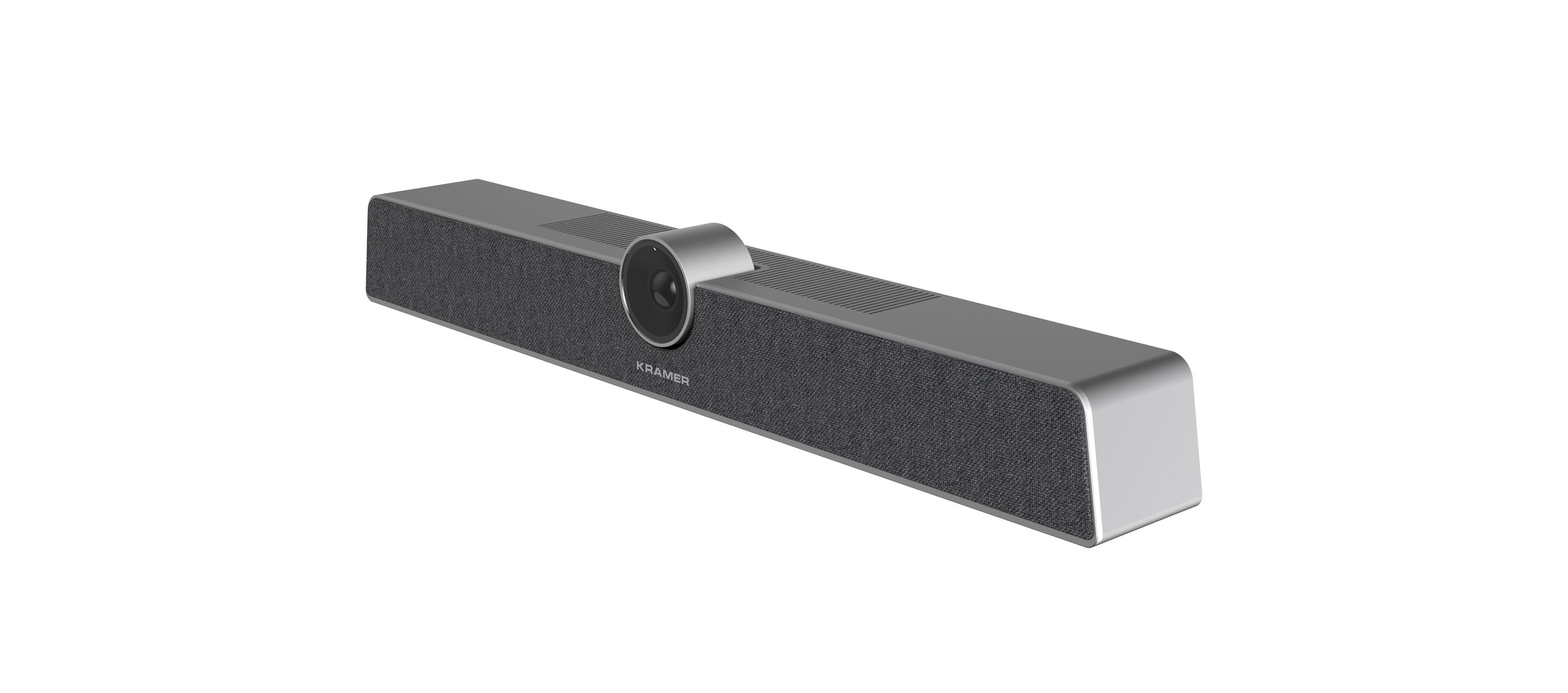 KRAMER K-Bar Cámara de 12 MP, FOV de 120˚, zoom digital de 5 aumentos, micrófono de 6 elementos, altavoz de 8 W, autoencuadre y seguimiento de voz basados en IA, Conectividad USB-C, 3.5 mm