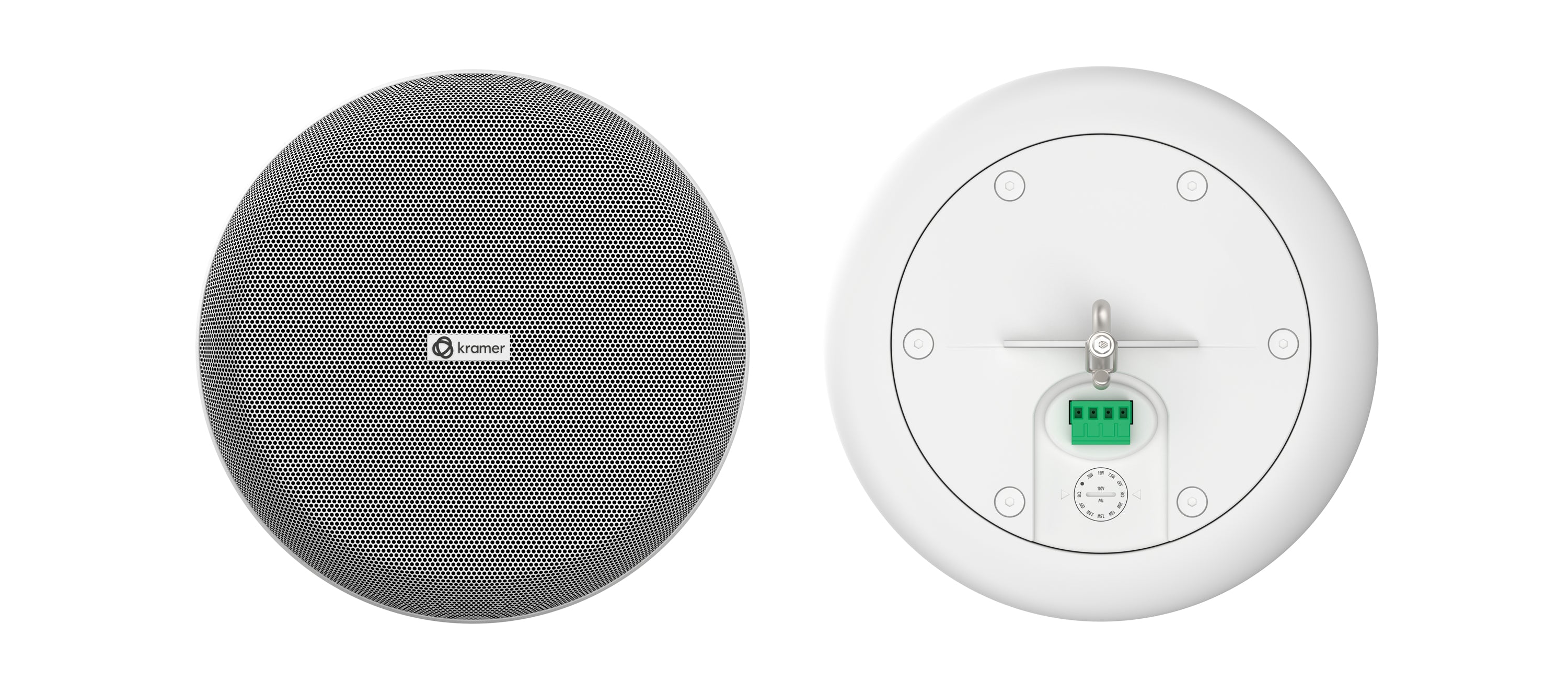 KRAMER PN-6P Altavoce colgante pasivo de 2 vías, de 6.5" Baja impedancia (8 Ω) / alta impedancia (70 V/100 V) Taps 30 W/15 W/7,5 W/3,8 W, Potencia: 30 W continuos / 45W pico, Disponible en blanco y negro 1 PIEZA