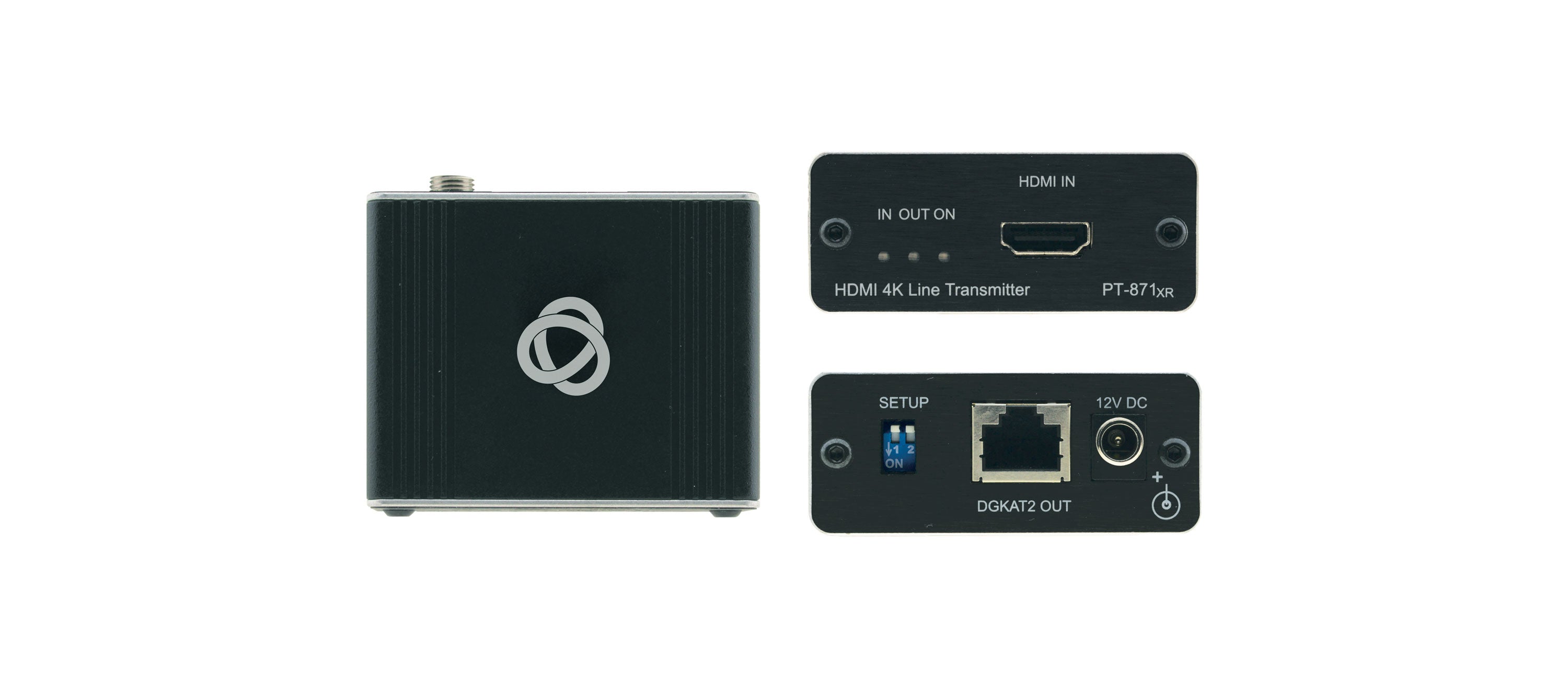 Kit extensor Kramer PT-871/2XR-KIT con transmisor y receptor HDMI 4K60 HDR, chasis metálico compacto DigiTOOLS con puertos DGKat 2.0, RS-232 e IR para integración AV.