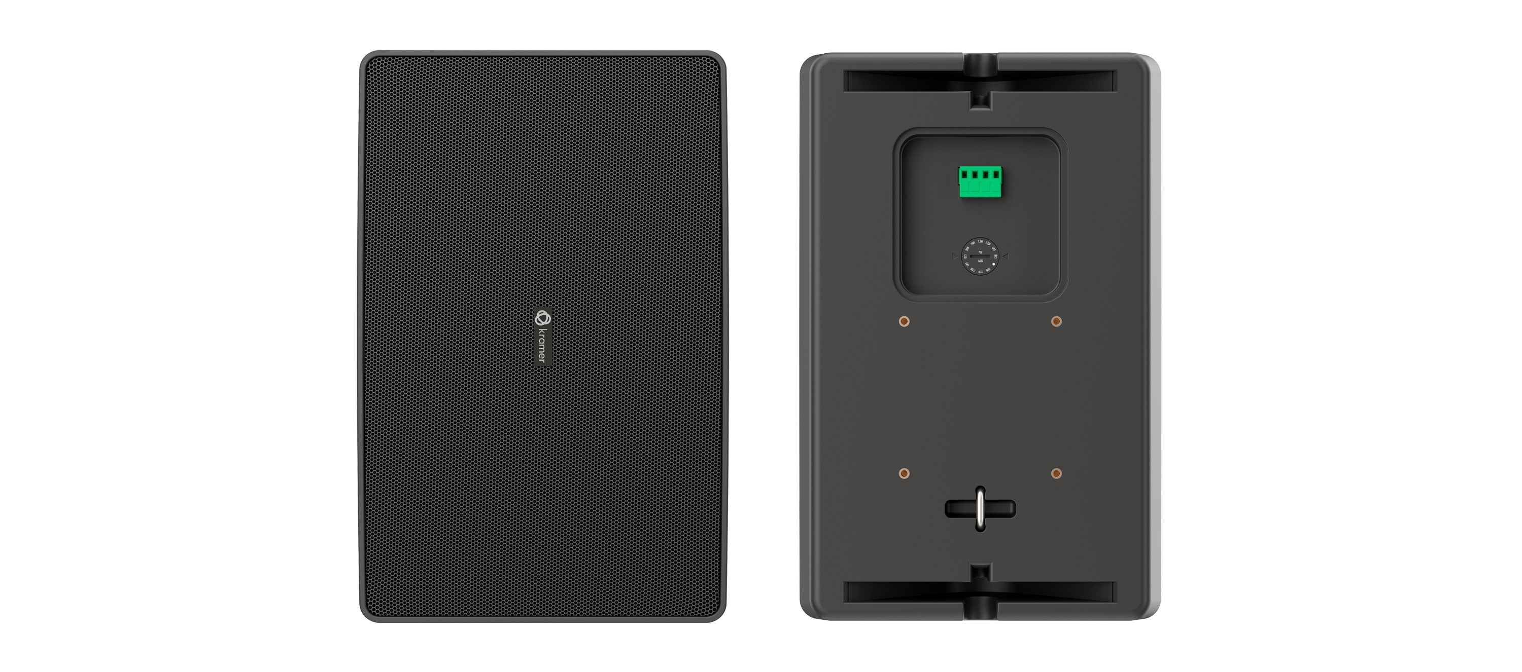 KRAMER WM-6P Altavoce pasivo de 2 vías para pared, de 6.5" Baja impedancia (8 Ω) / alta impedancia (70 V/100 V) Taps W/15 W/7,5 W/3,8 W, Potencia: 30 W continuos / 45 W pico, se suministra con el soporte, Disponible en blanco y negro 1 PIEZA