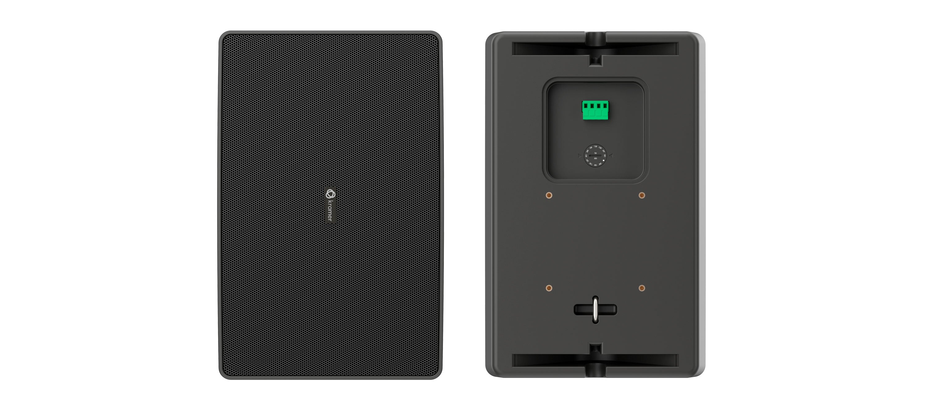 KRAMER WM-8P Altavoce pasivo de 2 vías para pared, de 8" Baja impedancia (8 Ω) / alta impedancia (70 V/100 V) Taps 30W/15W/7.5W, Potencia: 60 W continuos / 80W pico, se suministra con el soporte, Disponible en blanco y negro 1 PIEZA