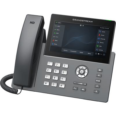 Teléfono IP Wi-Fi, Grado Operador, 12 líneas SIP con 6 cuentas, pantalla táctil  7", puertos Gigabit, Bluetooth, PoE, codec Opus, IPV4/IPV6 con gestión en la nube GDMS