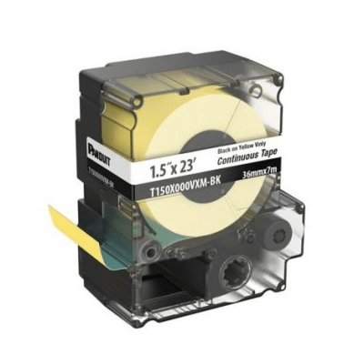 Casete de Etiquetas de Vinilo de Cinta Continua, Color Negro Sobre Amarillo, Uso Interior/Exterior, 36 mm de Ancho x 7 Metros de Largo