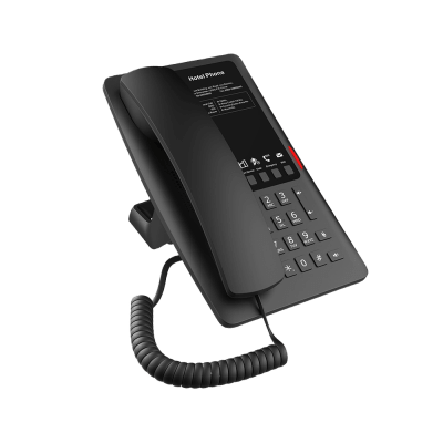 Teléfono IP WI-FI para Hotelería, Puerto USB-A para carga, 5 teclas programables para servicio rápido (Hotline), plantilla personalizable con PoE
