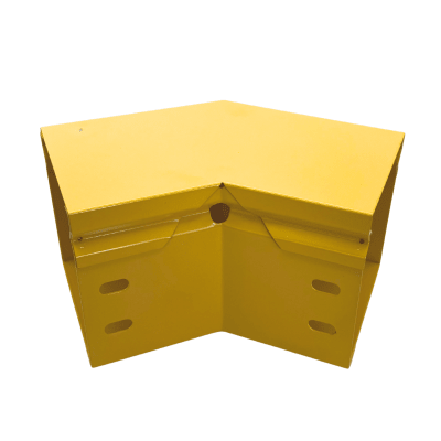 CHFIBER CURVA HORIZONTAL A 45° DE ALUMINIO PERALTE 4" ANCHO 4" RADIO 8" CON RECUBRIMIENTO EN PINTURA EPÓXICA, INCLUYE TAPA , UN PAR DE COPLES Y TORNILLERÍA.