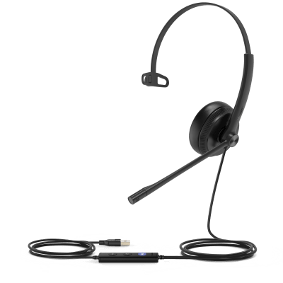 Diadema Alámbrica UH34 Mono USB / 3.5mm Teams de Yealink con Almohadillas de Cuero