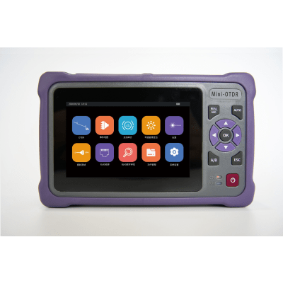 OTDR Touch para Pruebas en los Enlaces de Fibra Óptica Multimodo / Longitudes de onda  850nm y 1300nm / Función VFL 10mW / Función OPM / Función de Mapeo de cables de Red RJ45 / Recargable / Distancia de prueba de hasta 2