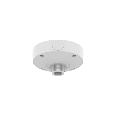 Base de Montaje para Techo SBP-180CMB / Aluminio / Color Blanco RAL9003 / Diámetro 180 mm / Peso 970 g / Tornillo TR30 / Orificio Conduit 19.1 mm / Compatible con Múltiples Modelos Hanwha.