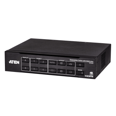 Switch HDMI de Presentación 4x2 True 4K / Multi View / 4 HDMI Entradas / 2 HDMI Salidas / Escalador 4K Integrado / Control RS-232, IR, Telnet, Web GUI / Montaje en Rack / Modo de Espera para Ahorro de Energía