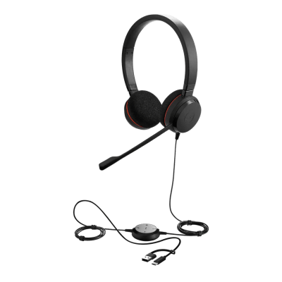 Jabra Evolve 20 DUO con conexión USB A/C, micrófono con cancelación de ruido de ultima generación, configuración Plug and Play (4999-823-169)