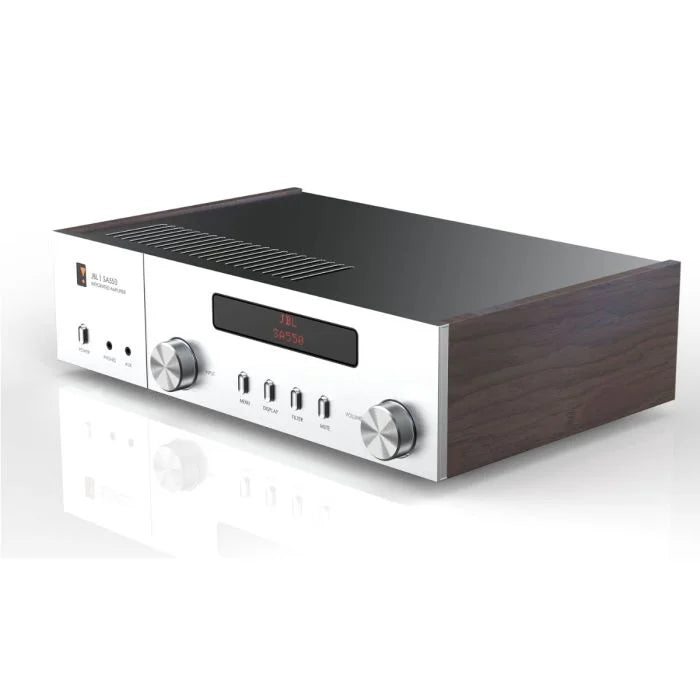 JBL SA550 Classic: Amplificador de Sonido Hi-Fi de Clase G 90W. Incluye Bluetooth de Alta Definición, DAC Integrado y Preamplificador de Phono. Diseño Clásico en Nogal y Aluminio. La mejor amplificación para audiófilos que buscan potencia y detalle puro